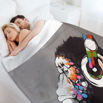 Banksy DJ Monkey Thinker with Headphones Throw Blanket