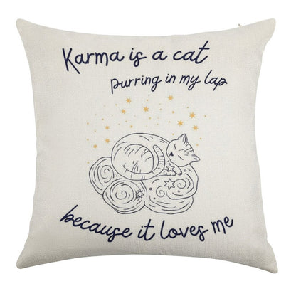 Karma Is A Cat Linen Throw Pillow Cover