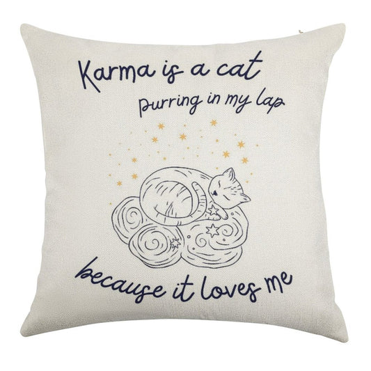 Karma Is A Cat Linen Throw Pillow Cover