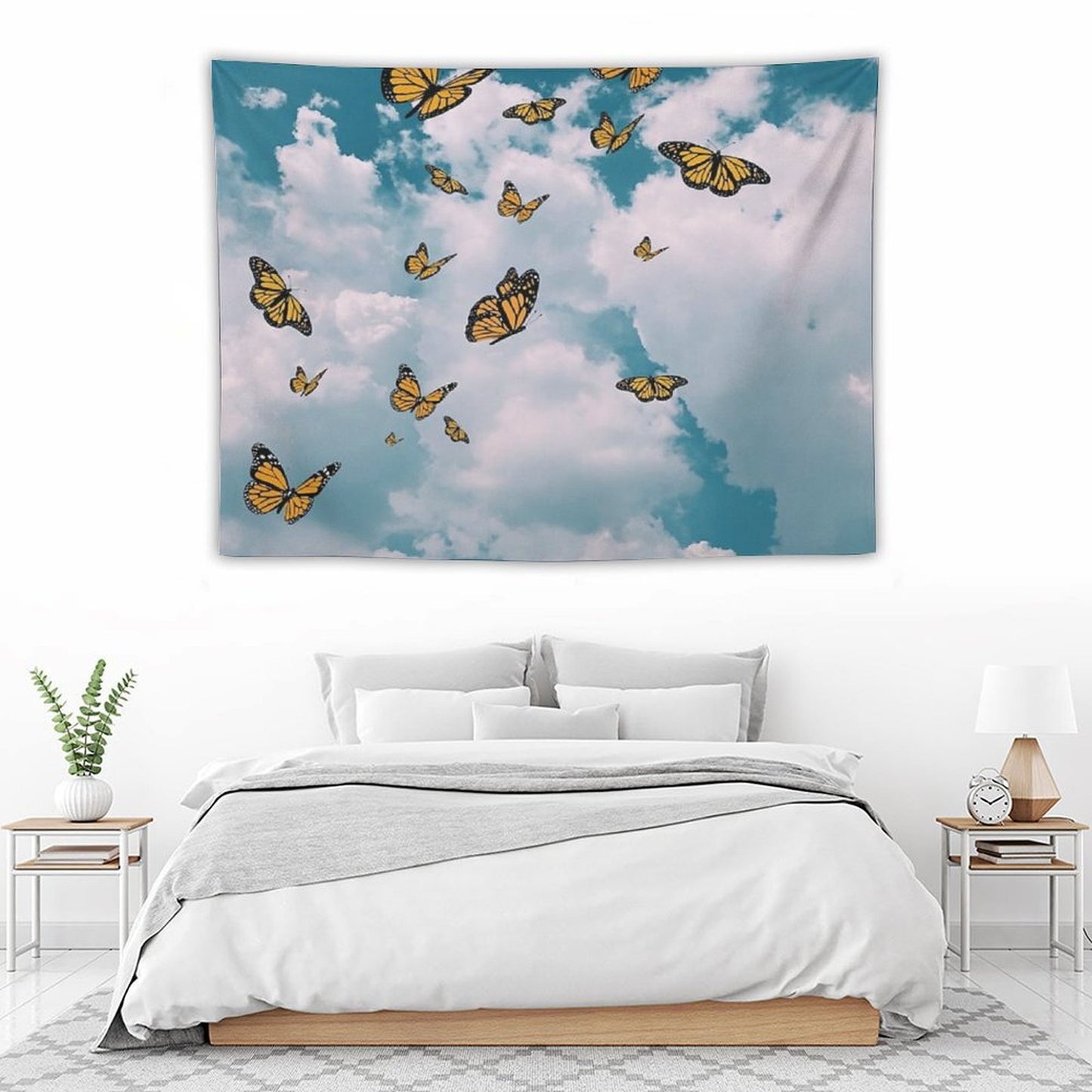 Monarch Butterflies Flying in The Sky (vintage)  - Photography And Illustration Tapestry