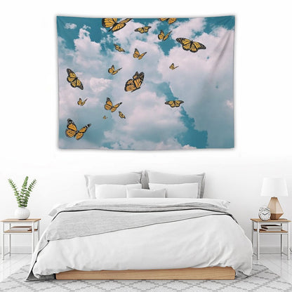 Monarch Butterflies Flying in The Sky (vintage)  - Photography And Illustration Tapestry