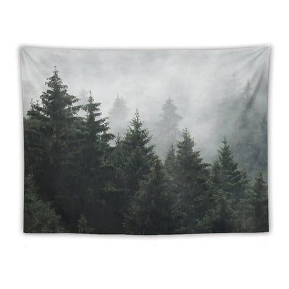 Waiting For  Misty Foggy Fairytale Forest With Cascadia Trees Covered In Magic Fog Tapestry