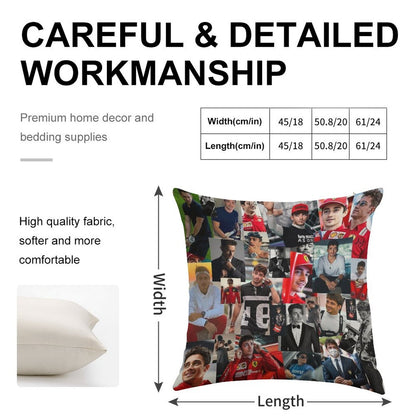 Charles Leclerc Monacan Motorsports Racing Driver Collage Linen Throw Pillow Cover