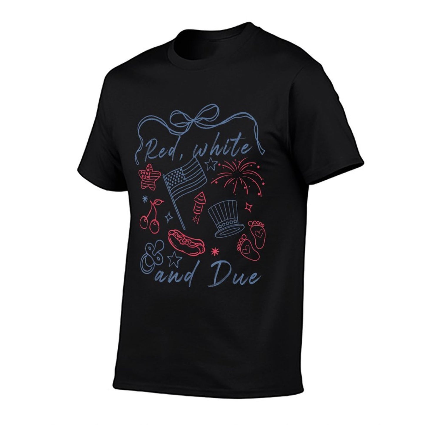 Red White And Due Funny 14th Of July Design  Summer-ready Fabric T-Shirt