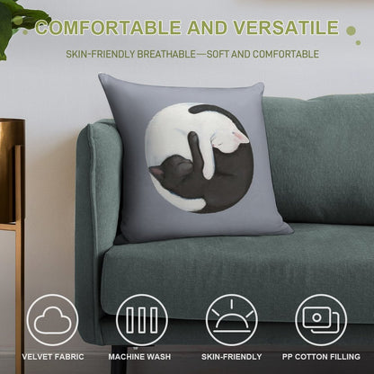 Yin Yang Balancing Cats Soft Bedroom Essential Throw Pillow