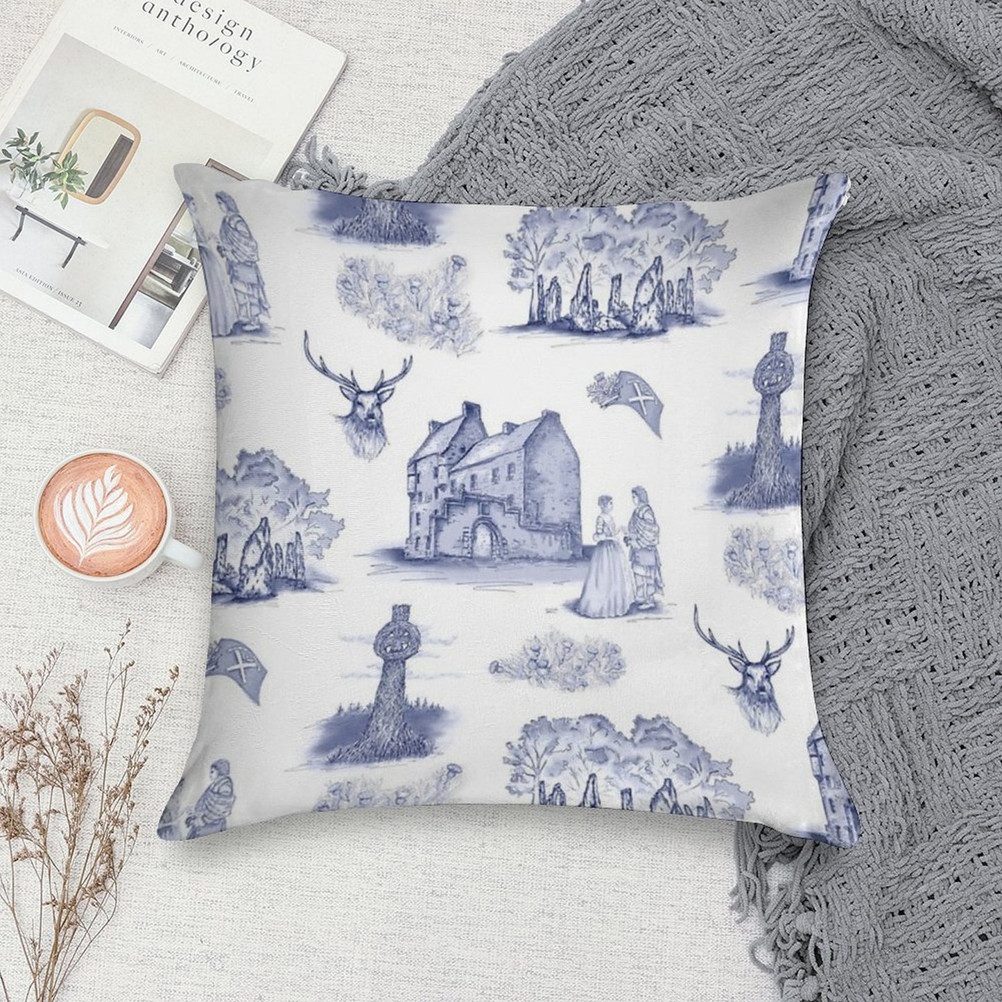 Highlander Toile in Blue Soft Warmth Comfort Throw Pillow