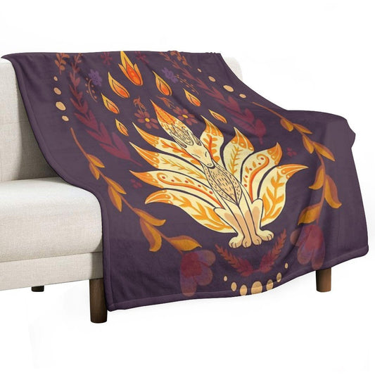 Folk Art Kitsune Throw Blanket