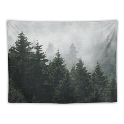 Waiting For  Misty Foggy Fairytale Forest With Cascadia Trees Covered In Magic Fog Tapestry