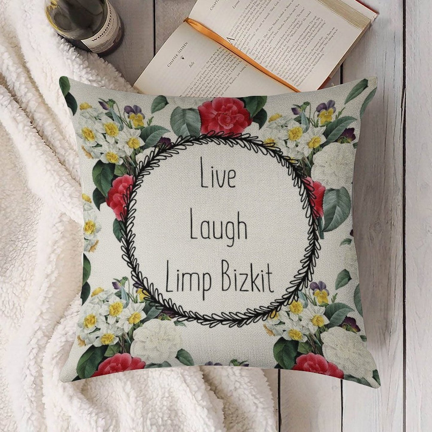Live Laugh Limp Bizkit Linen Throw Pillow Cover