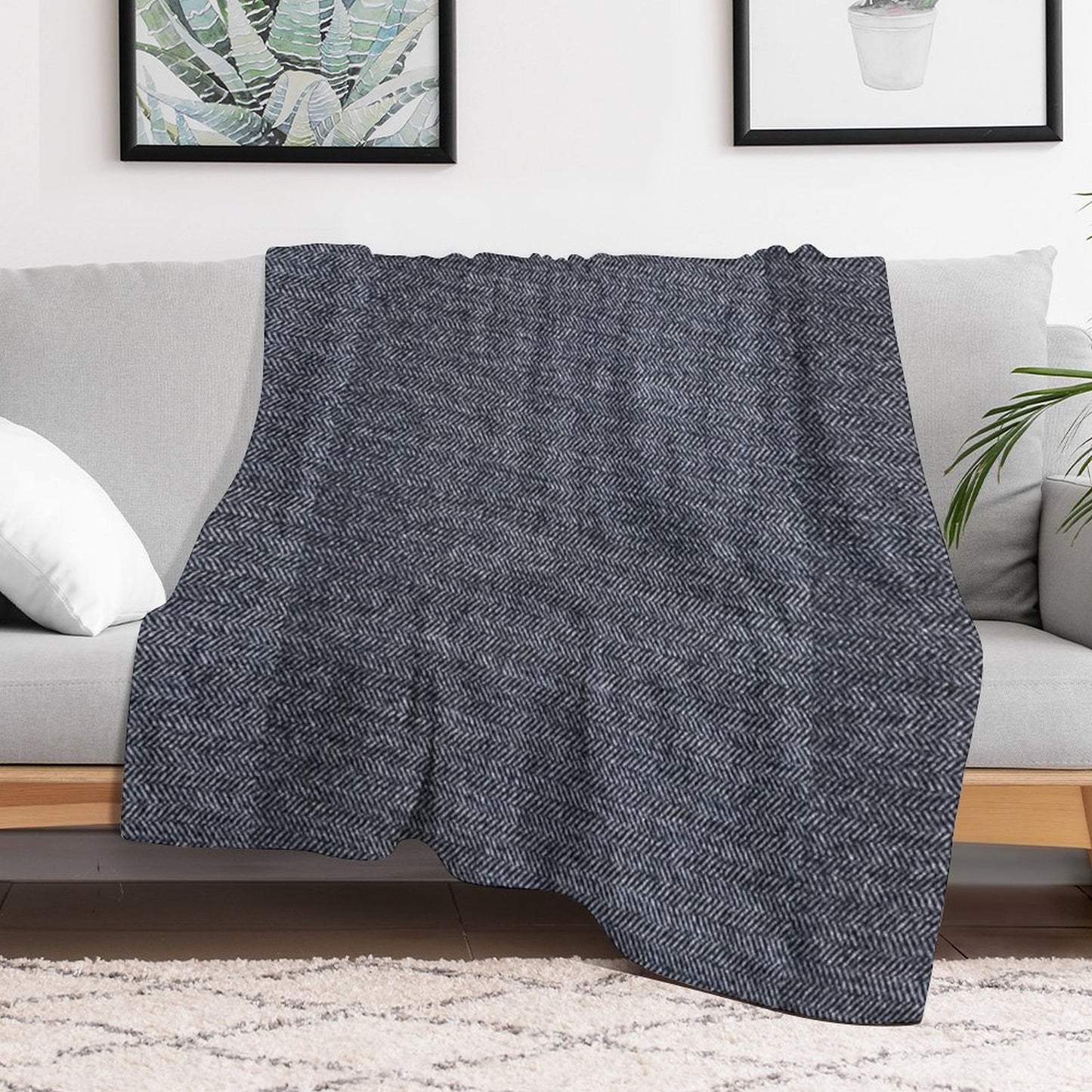 Grey Tweed Fabric Texture Throw Blanket