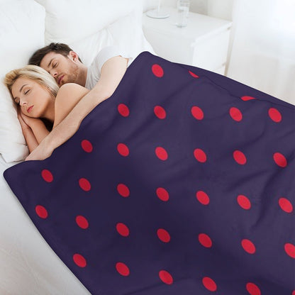 Small RED And NAVY BLUE Polka Dots Throw Blanket