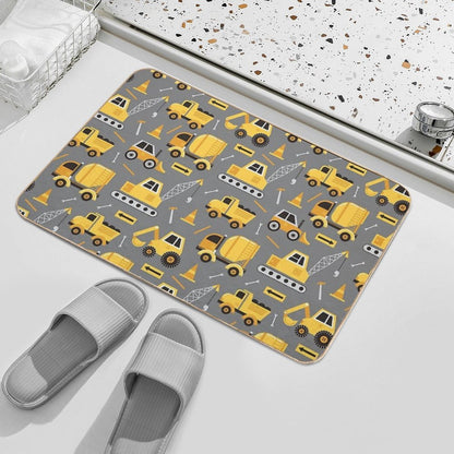 Construction Trucks on Gray  Easy Maintenance Bath Mat