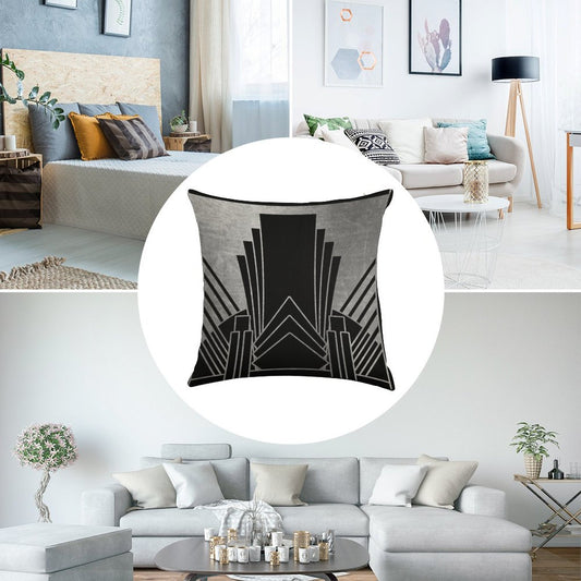 Silver Art Deco Design Linen Throw Pillow Cover