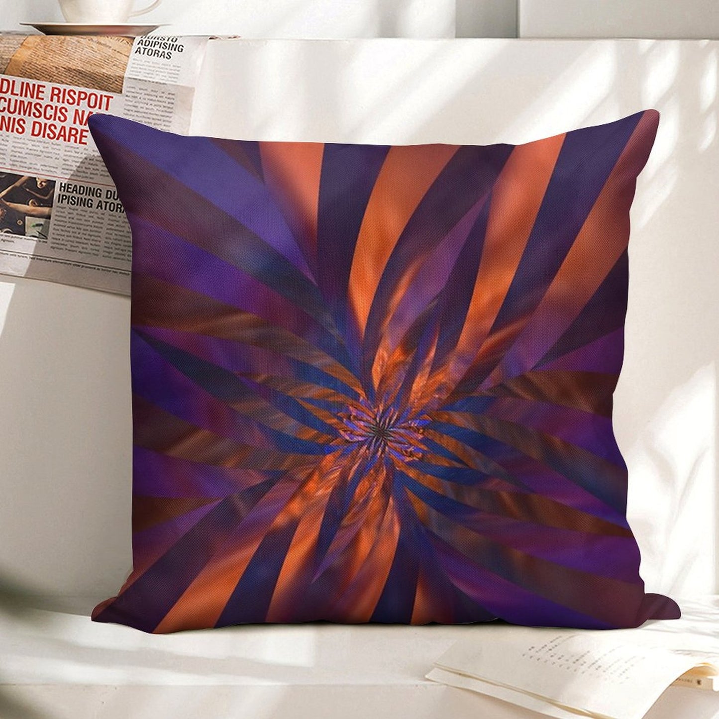 Abstract in Orange And Purple Linen Throw Pillow Cover