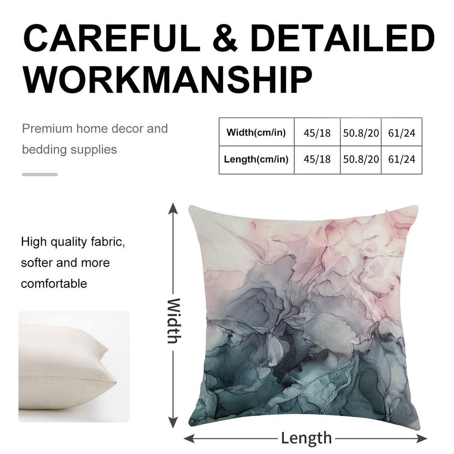 Blush And Payne's Grey Flowing Abstract Painting Linen Throw Pillow Cover