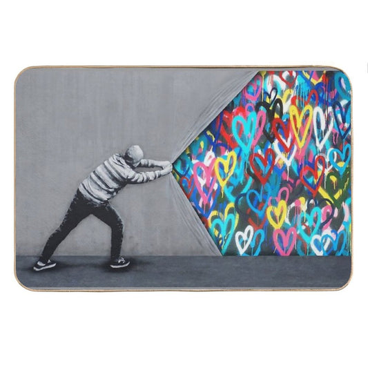 Behind The Curtain Graffiti Hearts Spray Paint Art Bath Mat