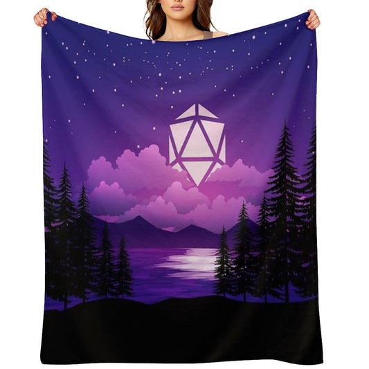 Pink Sunset D20 Dice Sun Lake Tabletop RPG Maps And Landscapes Throw Blanket