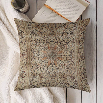 Silk Esfahan Persian Carpet Print Linen Throw Pillow Cover