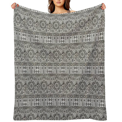 Geometric Tribal Pattern Detailed Monochromatic Art Throw Blanket