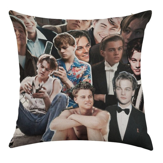 Leonardo Dicaprio Collage Linen Throw Pillow Cover