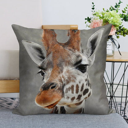 Giraffe on Grey Linen Throw Pillow Cover