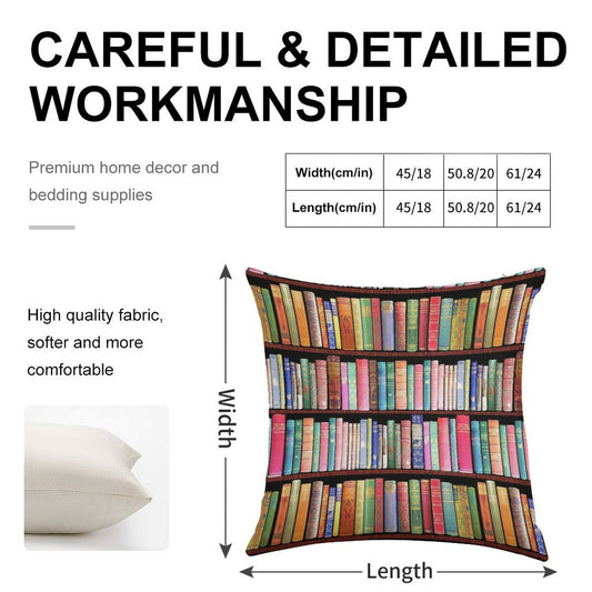 Bookworm Antique Book Library, Vintage Book Shelf Linen Throw Pillow Cover