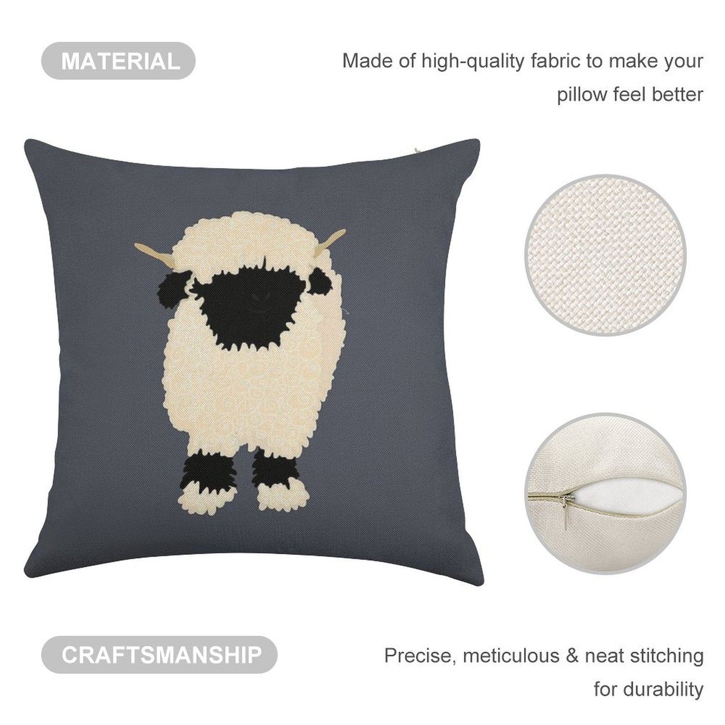Black Nose Valais Sheep Linen Throw Pillow Cover