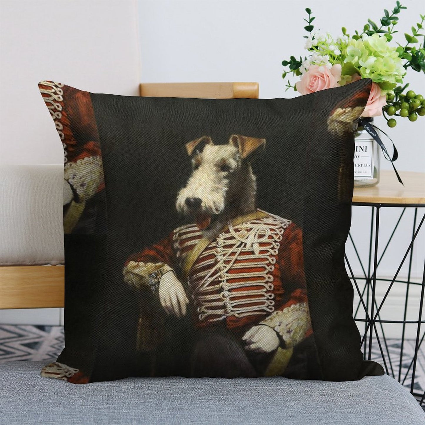 Victorian Fox Terrier In Uniform Linen Throw Pillow Cover