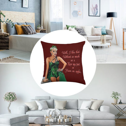 White Christmas - Kiss My Foot Or Have An Apple - Red Linen Throw Pillow Cover