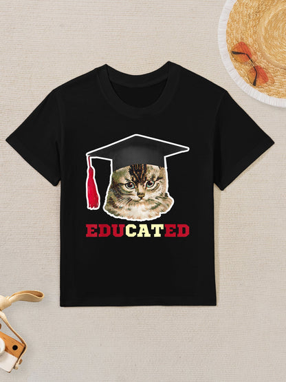 Educated Cat in Graduation Cap Funny Grad Gift Kids T-Shirt