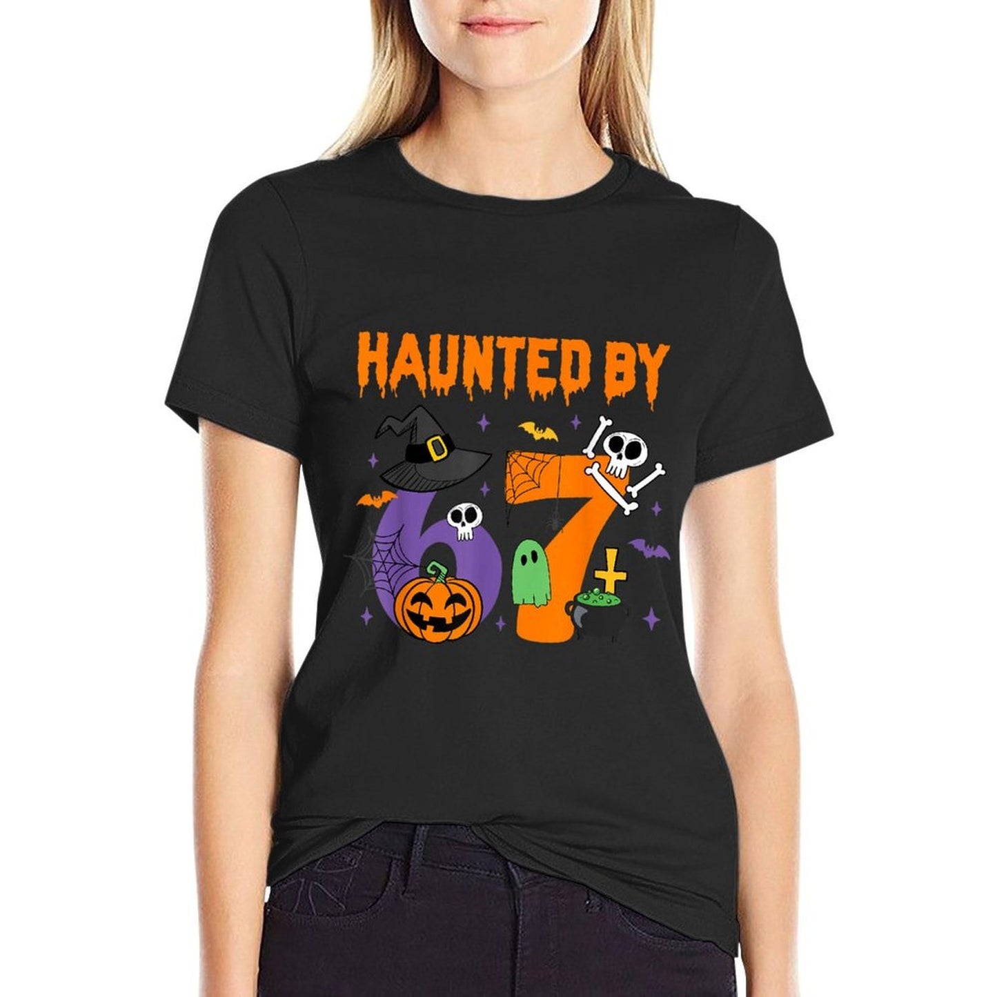 Haunted by 67 – Funny Six Seven Meme 6 7 Halloween Costume  Tagless Design T-Shirt