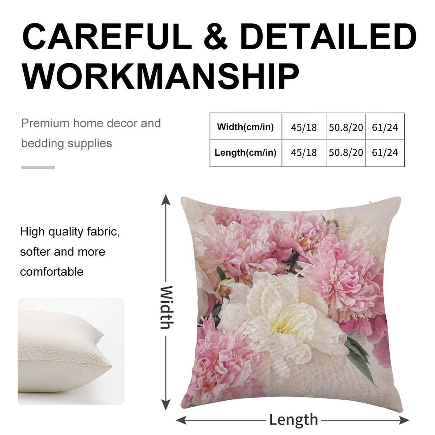 Peonies Linen Throw Pillow Cover