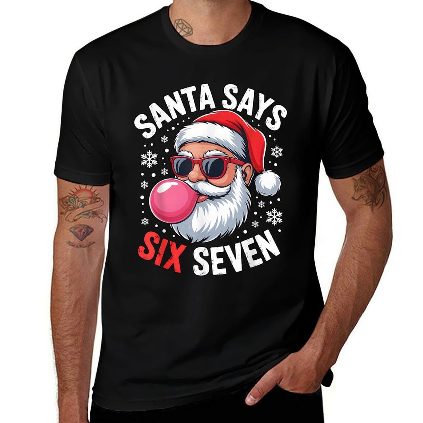 Xmas Santa Says Six Seven Christmas 67 Meme Funny Boys Girls  Heathered Texture T-Shirt