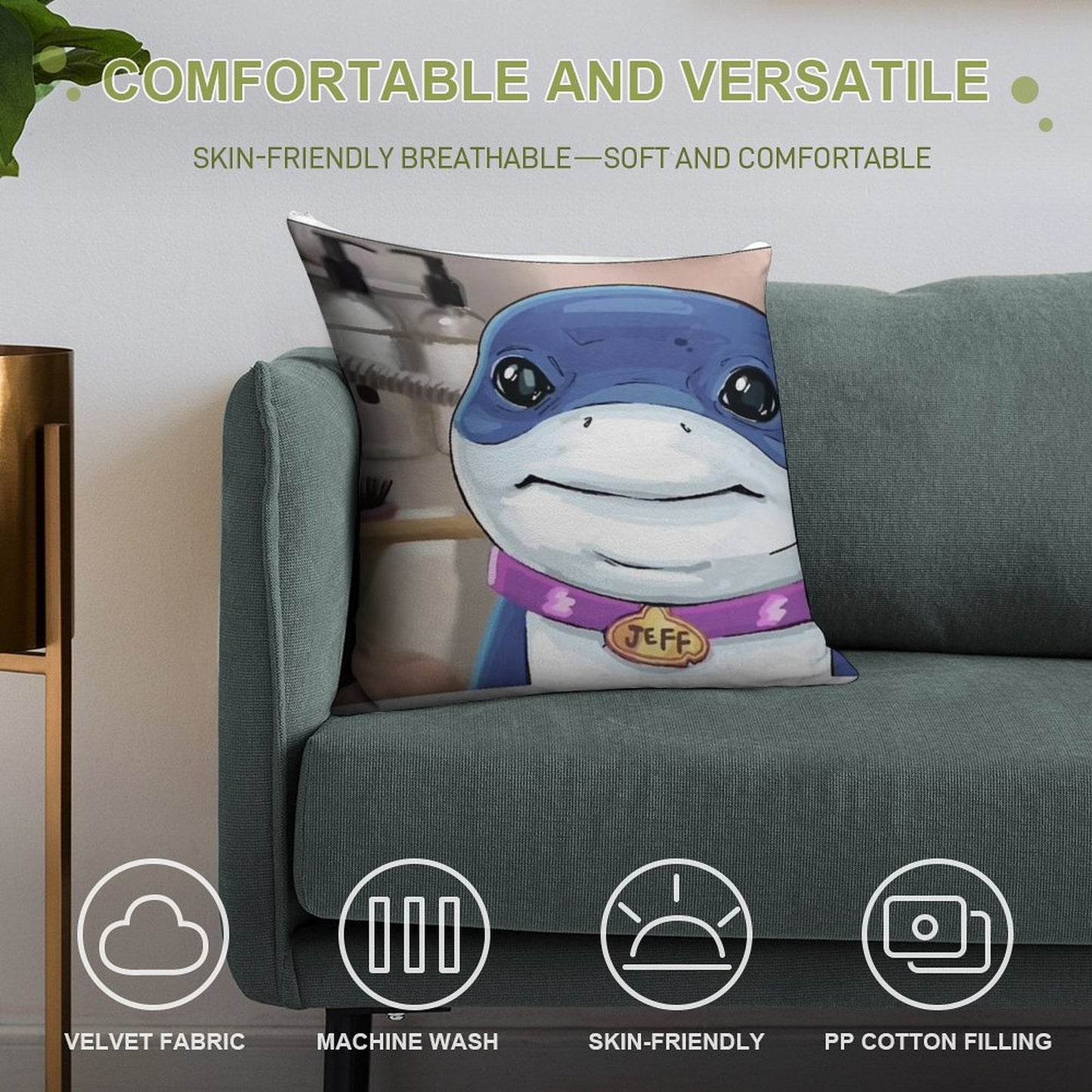 Jeff The Land Shark Soft Durable Construction Throw Pillow