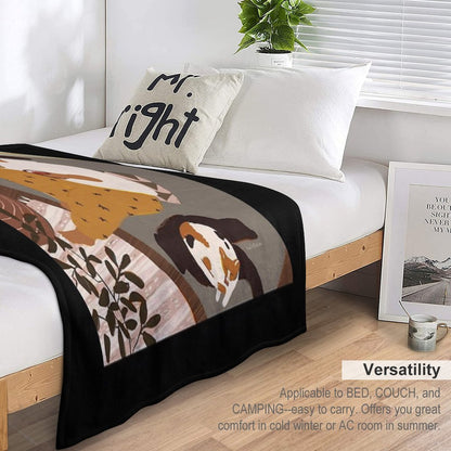 Girl Is Reading A Book at Cozy Home Interior with A Cat Throw Blanket