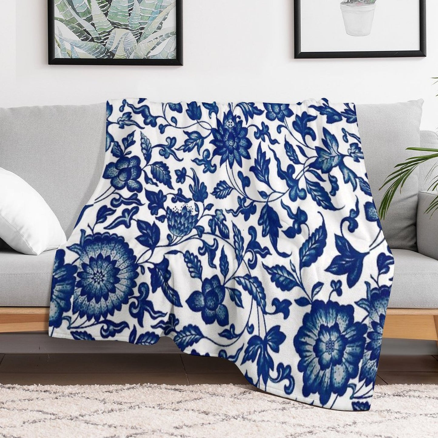 Vintage Blue Floral Pattern  Chinese Ornament By Owen Jones ,Antique,Retro,flower,botanical,aesthetic,classic,china, Throw Blanket