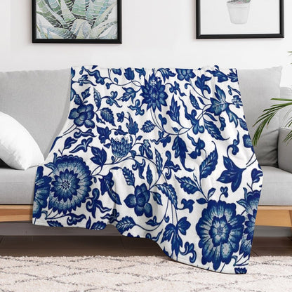 Vintage Blue Floral Pattern  Chinese Ornament By Owen Jones ,Antique,Retro,flower,botanical,aesthetic,classic,china, Throw Blanket