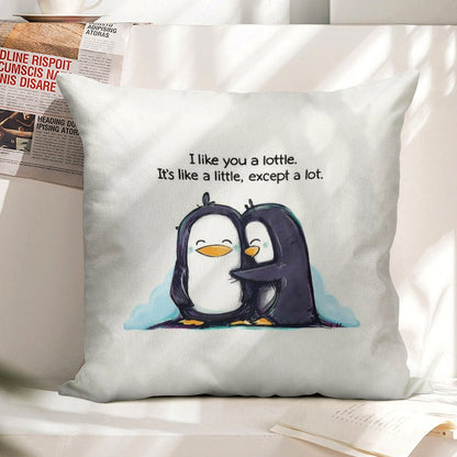 I Like You A Lottle Penguins Linen Throw Pillow Cover