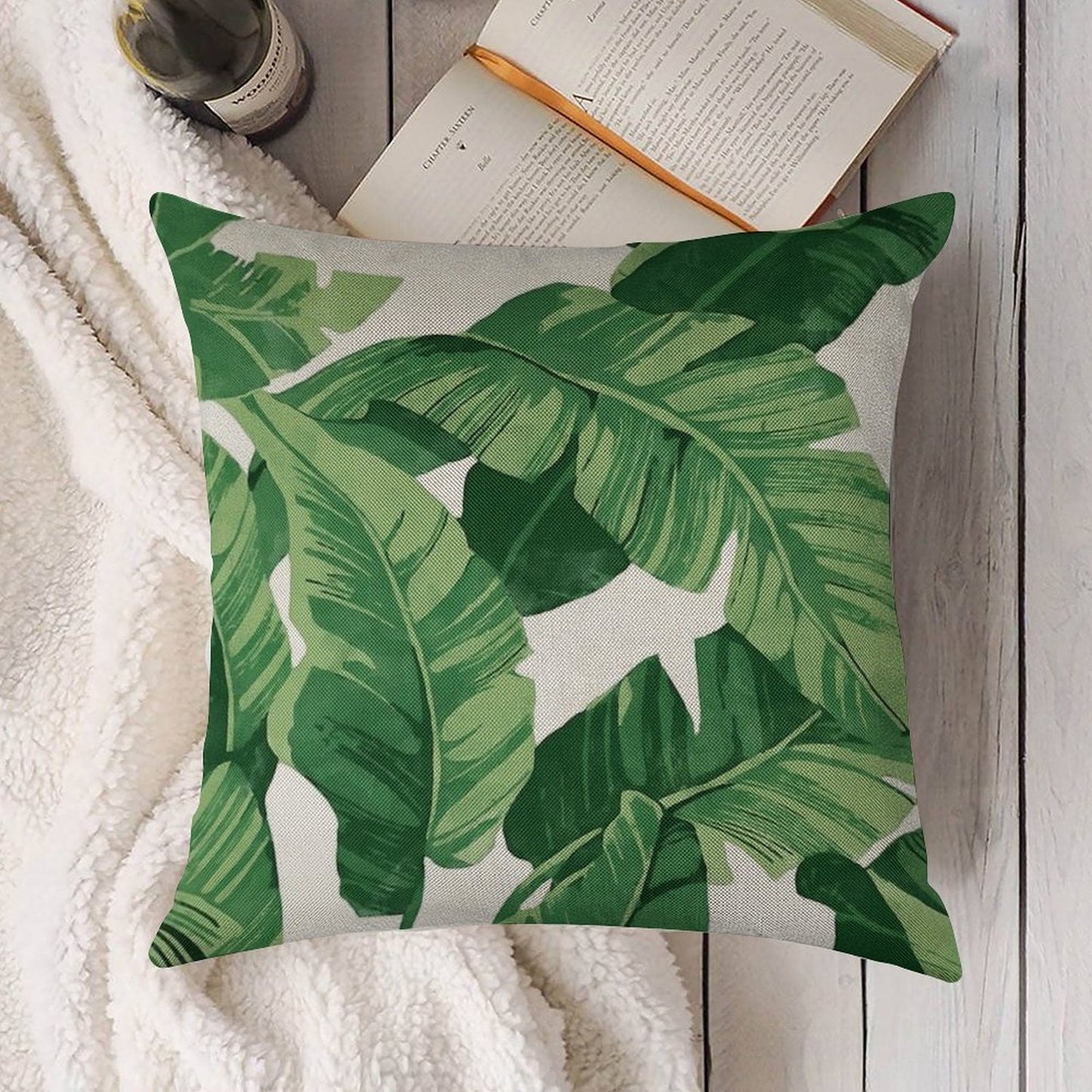 Tropical Banana Leaves II Linen Throw Pillow Cover