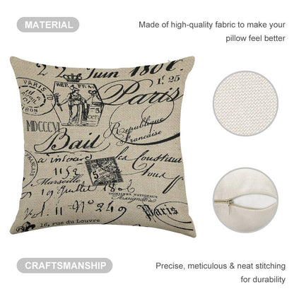 French Script Pillow Linen Throw Pillow Cover