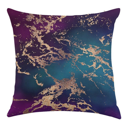 Jewel Tone Rose Gold Marble  Turquoise Blue And Purple Linen Throw Pillow Cover