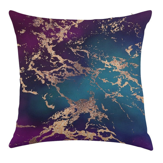 Jewel Tone Rose Gold Marble  Turquoise Blue And Purple Linen Throw Pillow Cover