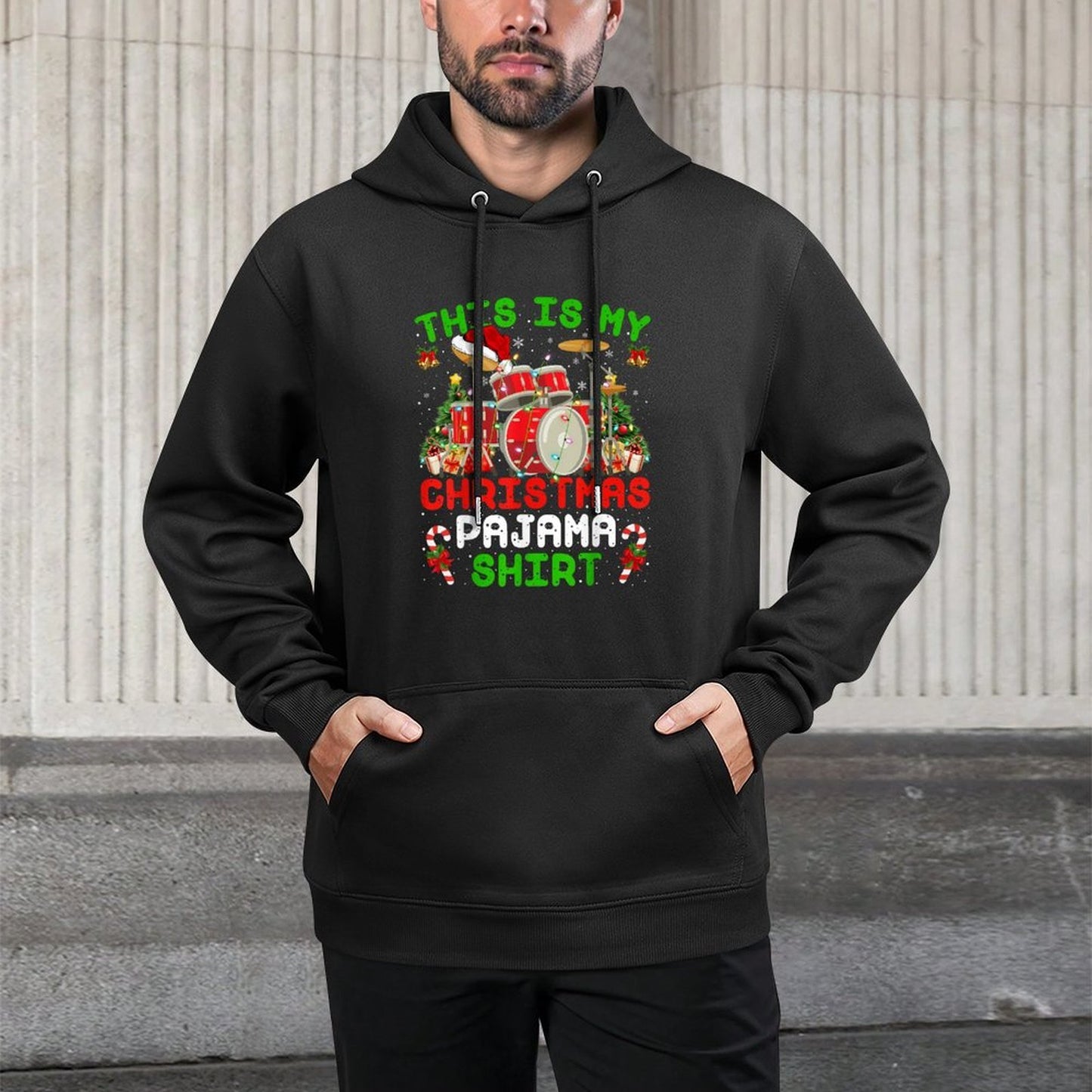 Funny This Is My Christmas Pajama Drum Kit Christmas Breathable Fabric Hoodie