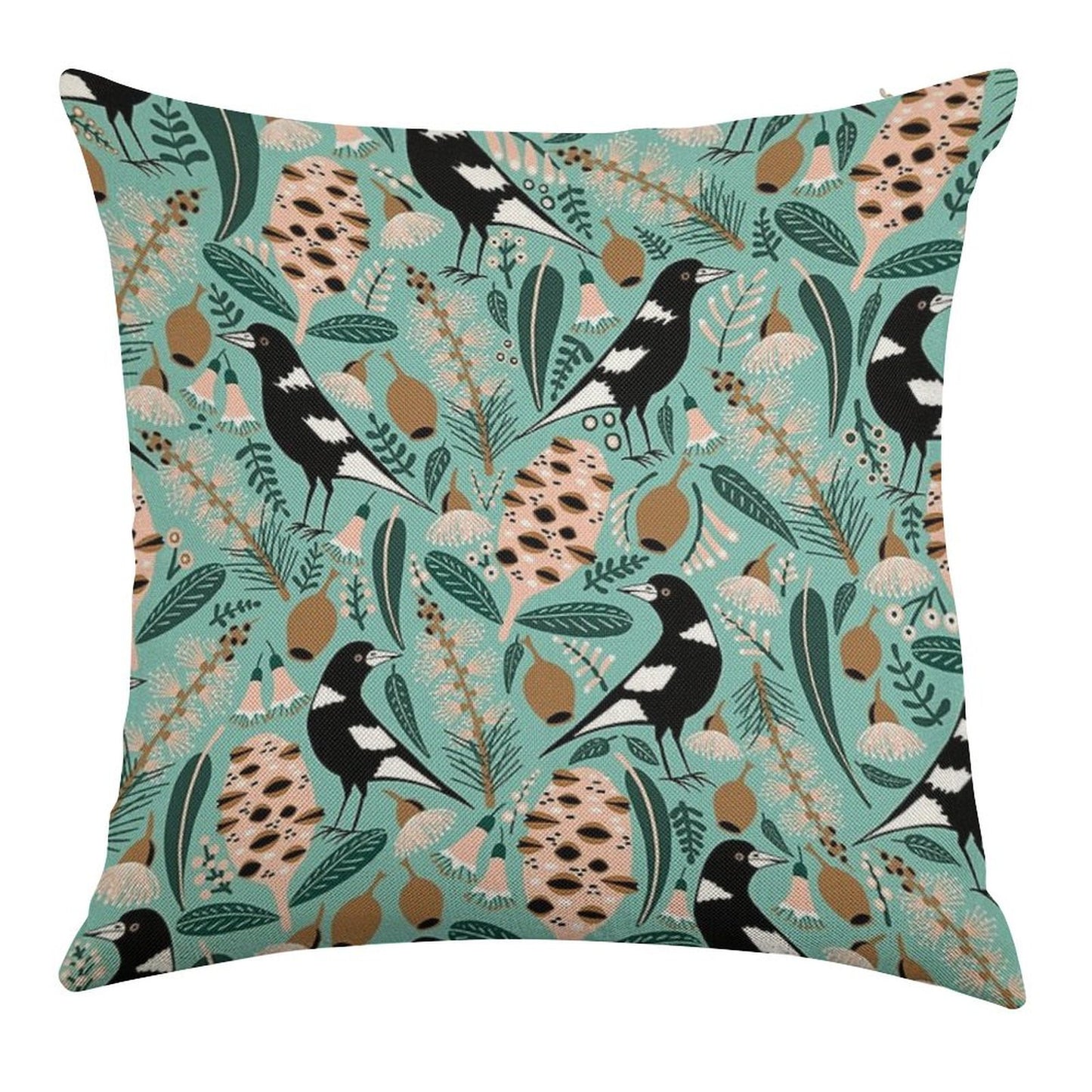 Australian Bush Magpies Linen Throw Pillow Cover