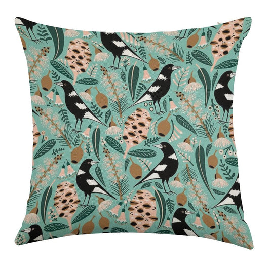 Australian Bush Magpies Linen Throw Pillow Cover