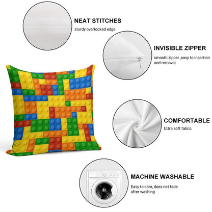 Building Blocks Construction Brick Soft High-Density Material Throw Pillow