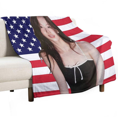 Kpop Sana Twice USA Flag Funny Kpop Throw Blanket