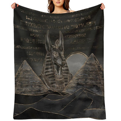 Anubis on Egyptian Pyramids Landscape Throw Blanket