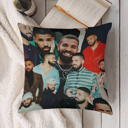 Drake Collage Linen Throw Pillow Cover