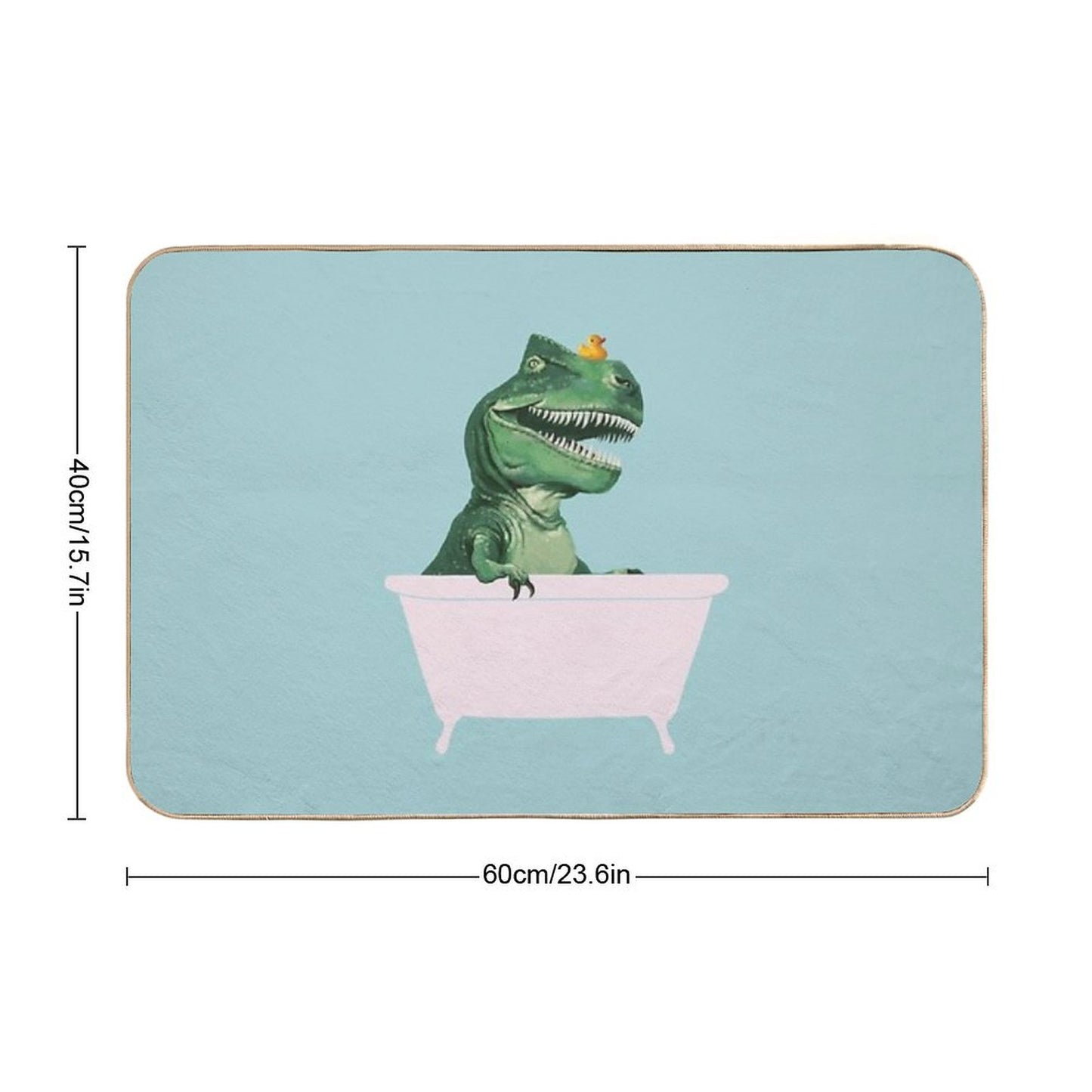 Playful T-Rex in Bathtub in Green Bath Mat